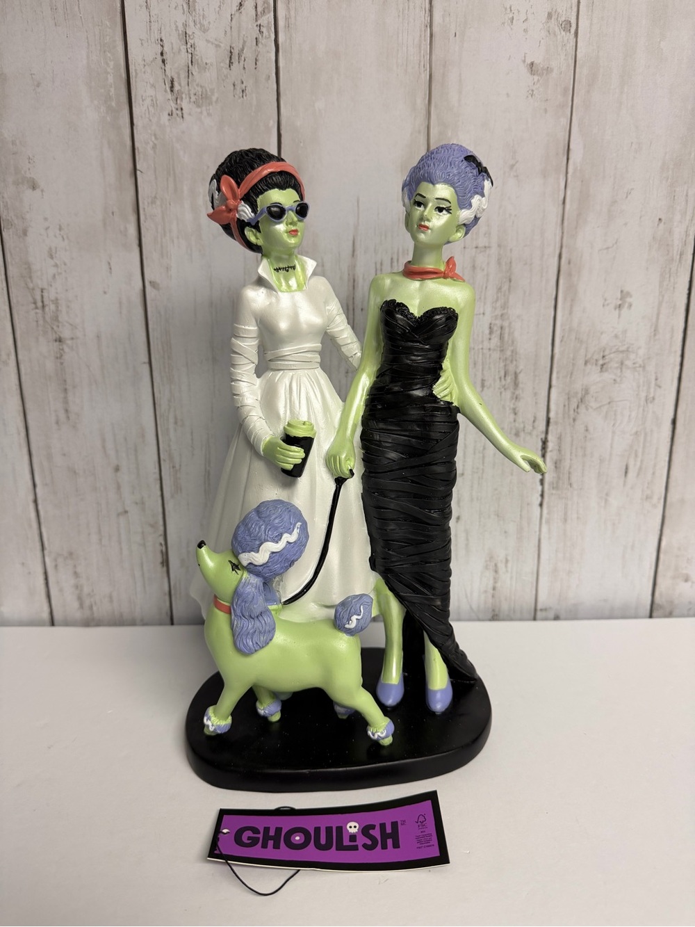Ghoulish Brides of Frankenstein Walking with Poodle Halloween Decor NWT